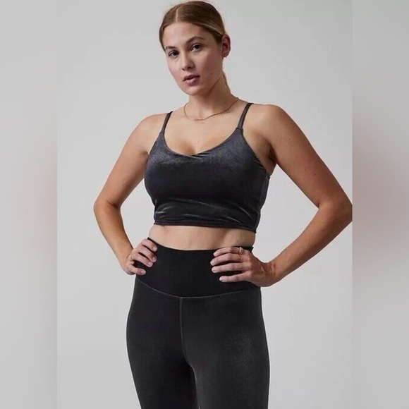 Athleta Elation V-Neck Velvet Crop Padded Size Large In Color Black - Picture 1 of 6